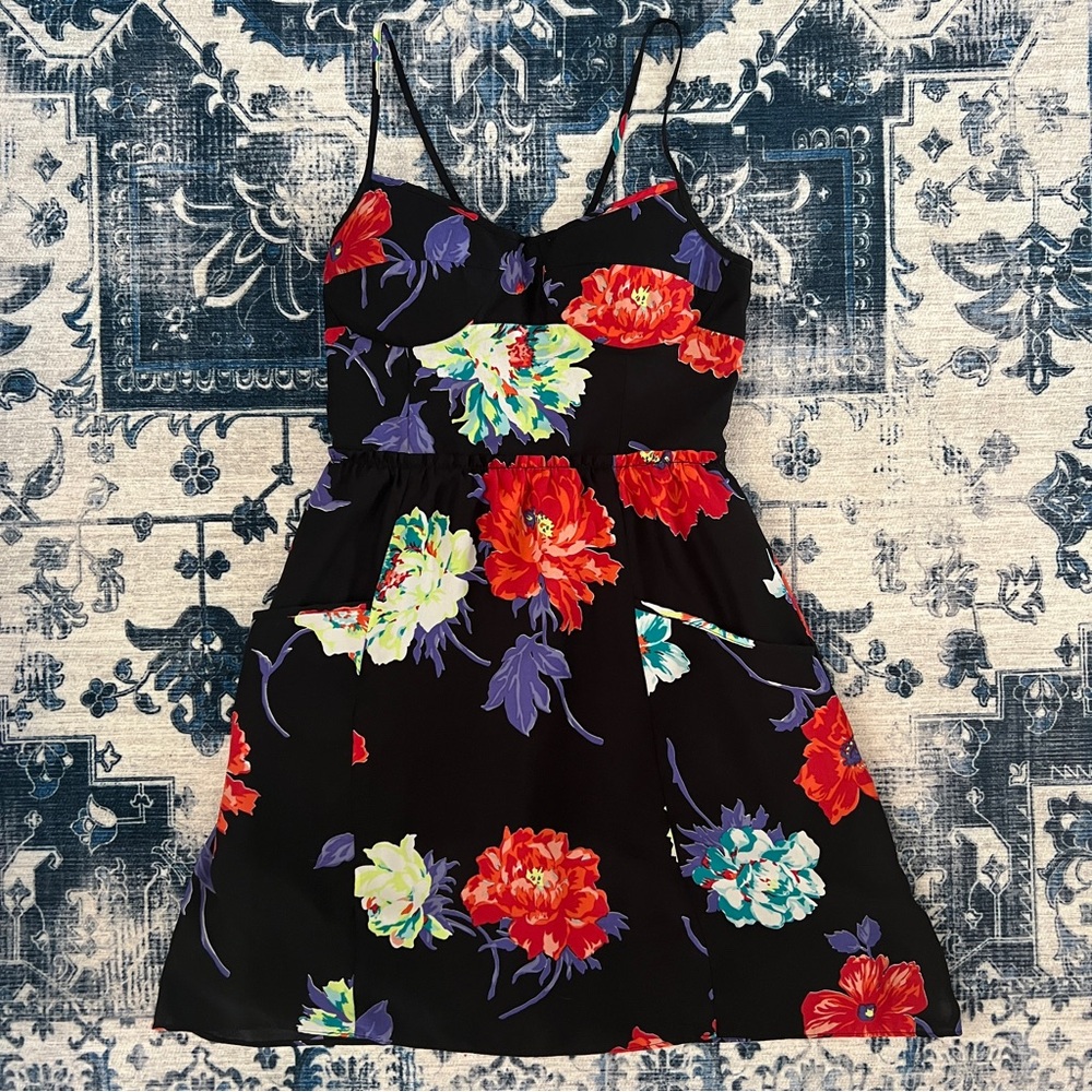 American Eagle Black Floral Corset Dress - XS